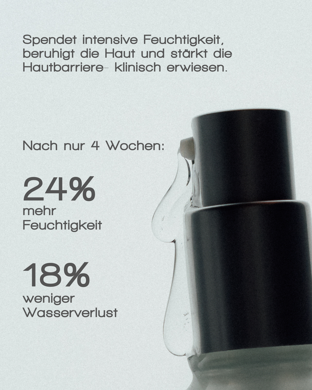 Das MORE MOISTURE FACE SERUM von MERME Berlin kommt in einer Pumpflasche mit klarem Gel. Mit Hyaluronsäure beruhigt es, spendet Feuchtigkeit und stärkt die Hautbarriere – klinisch erwiesen: +24 % Feuchtigkeit, -18 % Wasserverlust nach 4 Wochen.