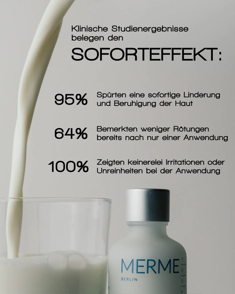 Klinische Studienergebnisse belegen den
SOFORTEFFEKT:
95% Spürten eine sofortige Linderung und Beruhigung der Haut
64% Bemerkten weniger Rötungen bereits nach nur einer Anwendung
100% Zeigten keinerlei Irritationen oder Unreinheiten bei der Anwendung