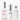 Das PRIME. REFINE. SEAL.-Set von MERME Berlin enthält drei minimalistische Hautpflegeflaschen, jeweils mit silbernen und weißen Verschlüssen, darunter Antioxidant Mist mit Rosenwasser und Rosenquarz, Pore & Line Refine Serum mit Niacinamid und Milky Drops Moisturiser.